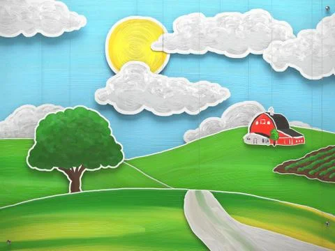 One tree on a grass field illustration Stock Illustration