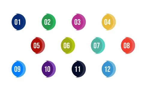 One to twelve direction number bullet points icon list template Illustrazione stock