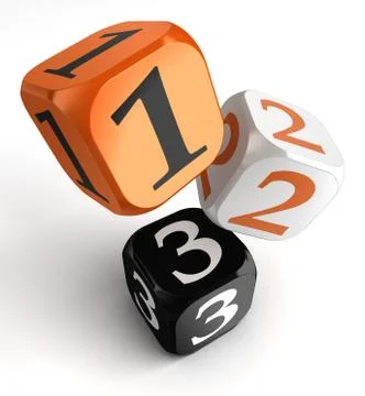 One, two and three numbers on orange black dice blocks Stock Illustration