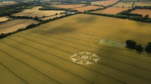 One of Two Crop Circles, 4K Epic Drone View, Winchester, 4th July 2023, 4K Stock Footage 265187597