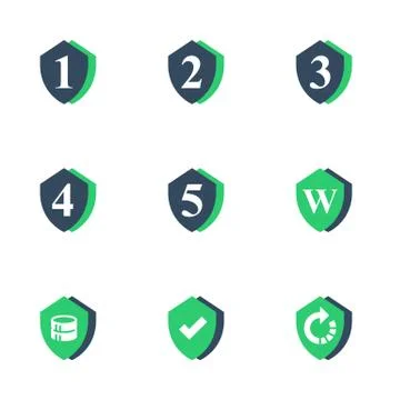 One, two or three year warranty sign, number four and five in shield, durable Stock Illustration