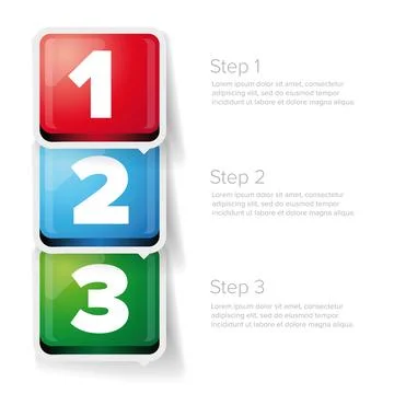 One two three - 3D vector progress bar for three steps Stock Illustration