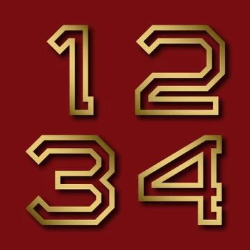 One, two, three, four gold angular numbers with shadow. Stock Illustration