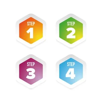 One Two Three Four steps label Stock Illustration