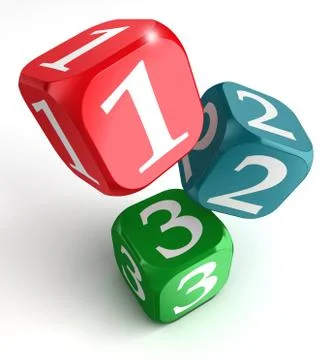 One two three numbers on dice box Illustrazione stock