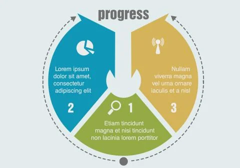 One two three progress steps Stock Illustration