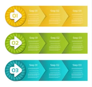 One two three - Set of three version - vector paper progress steps for tutori Stock Illustration