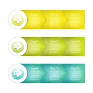 One two three - Set of three version - vector paper progress steps for tutori Stock Illustration