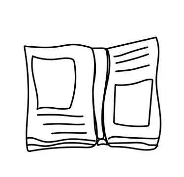 One vector open book hand drawn black line.A thing and an accessory Stock Illustration