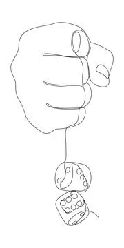 One white continuous line drawing hand with dice. Thin Line Illustration ve.. Stock Illustration
