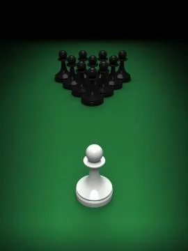 One white pawn opposite blacks on the green pool table Stock Illustration