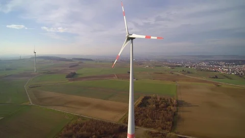One Wind turbine from the front Stock Footage 93190697
