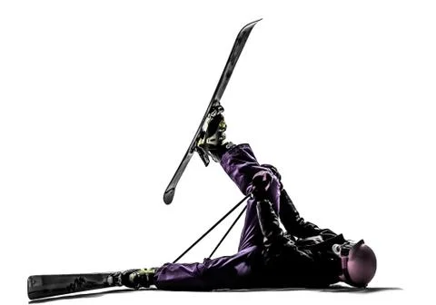 One woman skier skiing falling injured silhouette Stock Photos