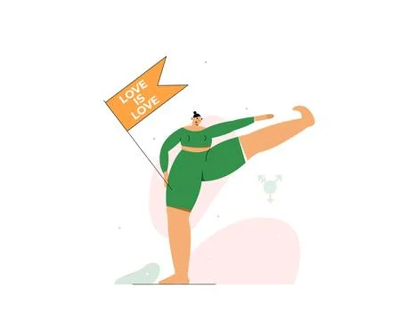 One woman standing in difficult pose Stock Illustration