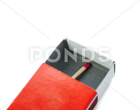 One Wooden match in box isolated over the white background Stock Photos