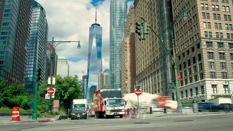 One World Trade from Battery Park- Timelapse Video stock 80508029