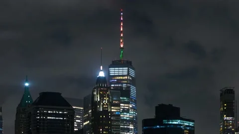 One World Trade Center Close Up Night Timelapse Video, New York City Stock Footage 167367174