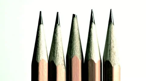One worn pencil lead in group of sharp pencils Stock Footage 20544548