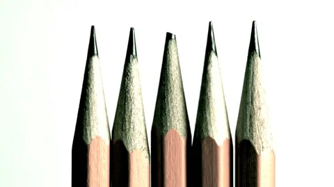 One worn pencil lead in group of sharp pencils Stock Footage 132736784
