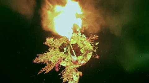 One wreath with torch floats down the river Stock Footage 47070922