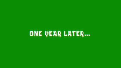 One year later text glitching modern effect for movie word animation Stock Footage 313335751