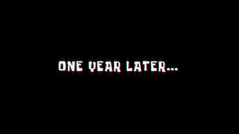 One year later text glitching modern effect for movie word animation Vidéo 313335796
