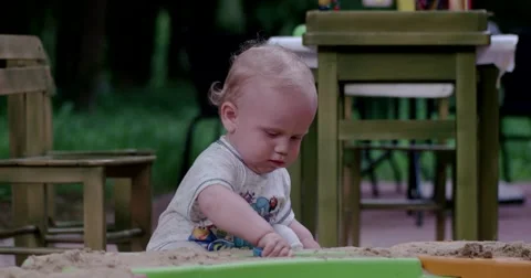 One Year Old Boy Playing Sandbox Stock Footage 64172986