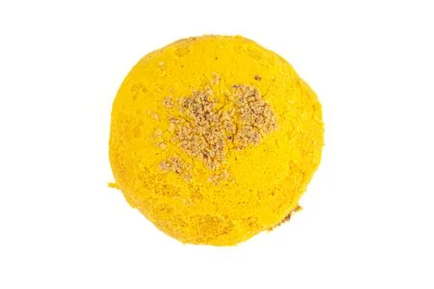 One Yellow cookie on a white background. Top-down view. 스톡 사진