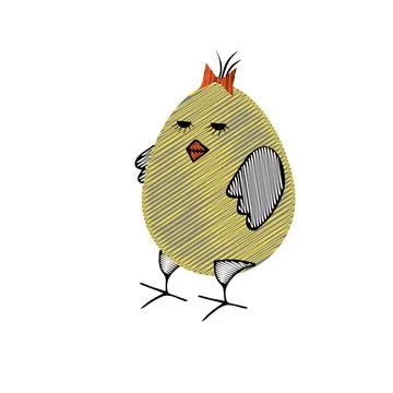 One Yellow scribble Vector Easter egg or chicken isolated on a white backgrou Stock Illustration