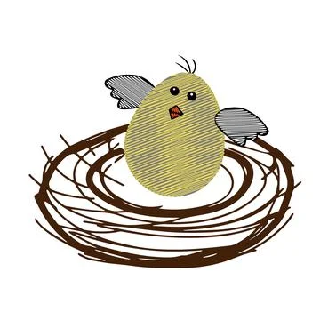 One Yellow scribble Vector Easter egg or chicken is in the nest isolated on a Stock Illustration