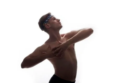 One young man, ballet dancer, upper body shot, shirtless topless, bare chest, Stock Photos
