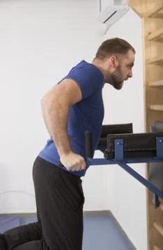 One young man, Parallel bar dip Stock Photos
