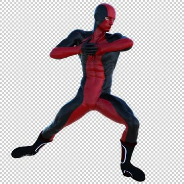 One young man in red-and-black superhero costume. Hit with an elbow Stock Illustration