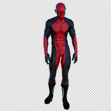 One young man in a red and black super suit. Stands with head lowered Stock Illustration