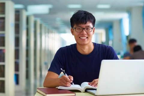 One young man study in the library Stock Photos