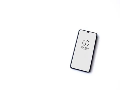 One Zero app launch screen on smartphone on white background Stock Photos