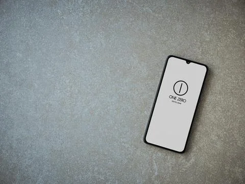 One Zero app launch screen on smartphone on ceramic stone background Stock Photos