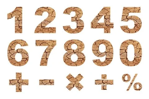 One to zero numbers and basic mathematical symbols Stock Photos