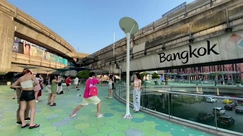 OneSiam Skywalk elevated square in downtown Bangkok, Thailand 4K Stock Footage 263801423