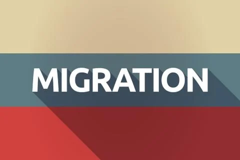 Ong shadow Russia flag with  the text MIGRATION Stock Illustration