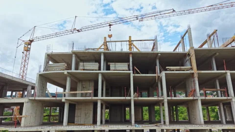 Ongoing building project. Multilevel concrete structure under active development Stock Footage 340149108