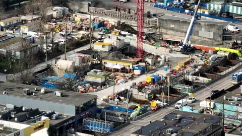 Ongoing Construction On The Millennium Line SkyTrain Extension Between Main 스톡 동영상 336988364