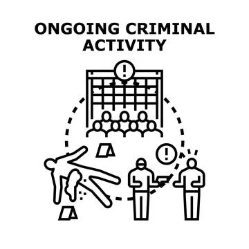 Ongoing criminal activity, illegal behavior, and justice system concept Stock Illustration