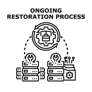 Ongoing data restoration process and system recovery Stock Illustration