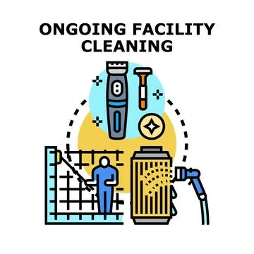 Ongoing facility cleaning operations concept vector illustration Stock Illustration