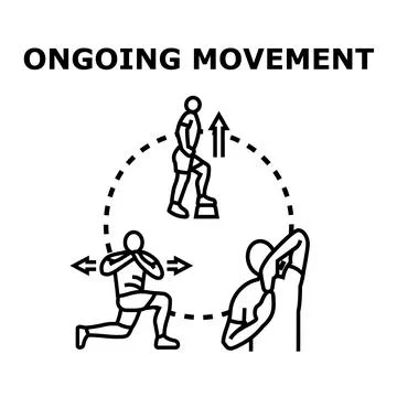 Ongoing movement concept with people exercising and stretching Stock Illustration