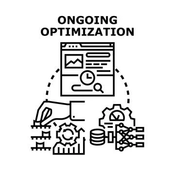 Ongoing optimization process, data analysis, and performance improvement 스톡 일러스트