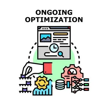 Ongoing optimization process, data analysis, and performance improvement Stock Illustration