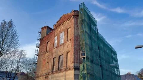 The ongoing renovation process of a historic brick building is currently un.. Stock Photos