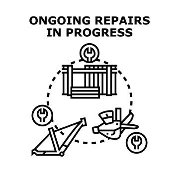 Ongoing repairs in progress illustration for maintenance concept Stock Illustration